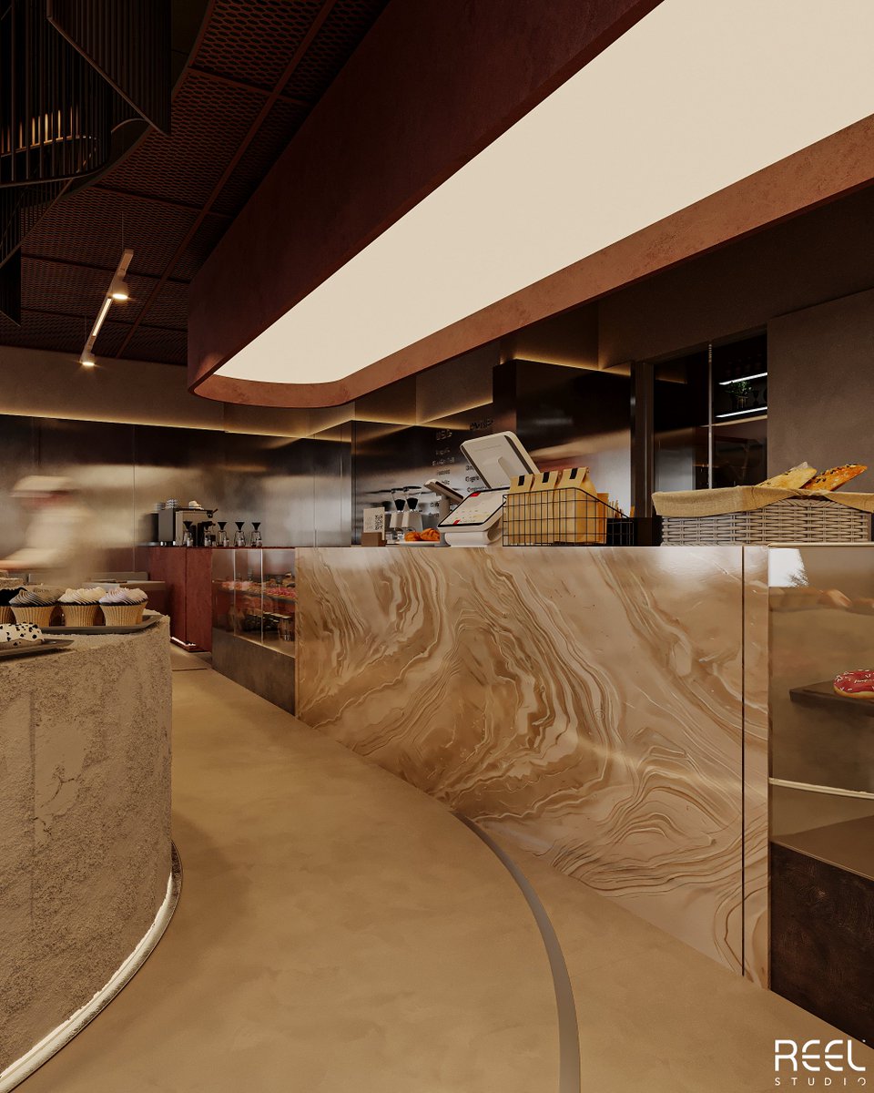 ReelStudioDes's tweet image. Chocolate Café Design

A modern Chocolate Café designed with warm earthy tones, stone-textured counters, and sculptural seating. 

Located in Saudi Arabia
​
Full project:
behance.net/gallery/234581…
​
#CafeDesign #InteriorDesign #ModernCafe #CozyCafe #LuxuryCafe #BakeryDesign