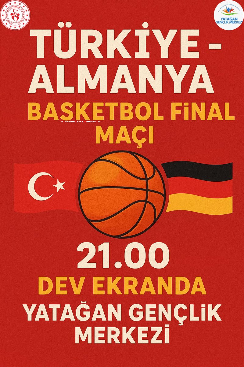 25 Avrupa Basketbol Şampiyonası’nda finale yükselen Milli takımımızın Almanya ile gerçekleştiriceği  Final Maçını  tek yürek ve heyecanla destekliyoruz 🇹🇷 Gençlik merkezimizin bahçesinde dev yansıtmayla gerçekleştireceğimiz bu tarihi destek tüm halkımızı bekliyoruz ❤️