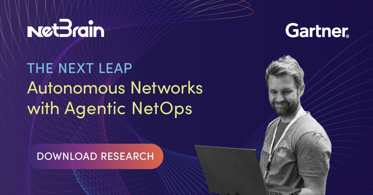 NetBrainTech's tweet image. What if network outages became “preventable” rather than “inevitable”?
New Gartner® research shows that Agentic NetOps can deliver near-real-time self-healing networks. NetBrain, featured in the report, is starting to make this vision a reality.
🔗: okt.to/e2xhfB