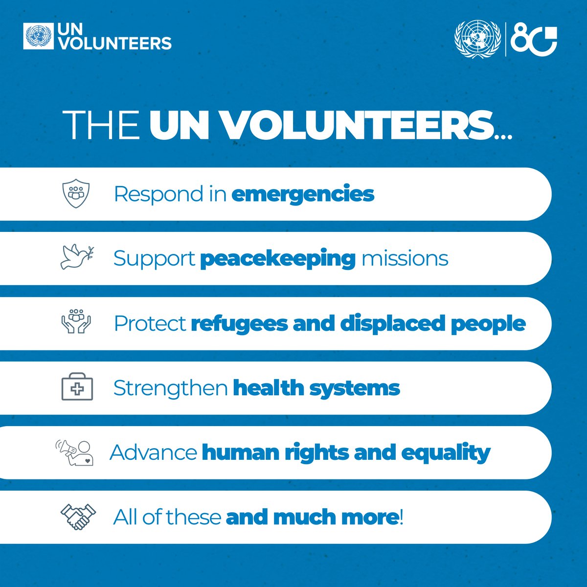 80 years of the <a href="/UN/">United Nations</a>, 54 years of UN Volunteers turning values into action. 

#UN80
