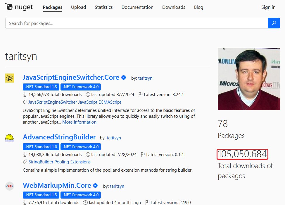 andrey_taritsyn's tweet image. The number of downloads of my NuGet packages exceeded 105,000,000 nuget.org/profiles/tarit…

#nuget #dotnet #opensource #oss