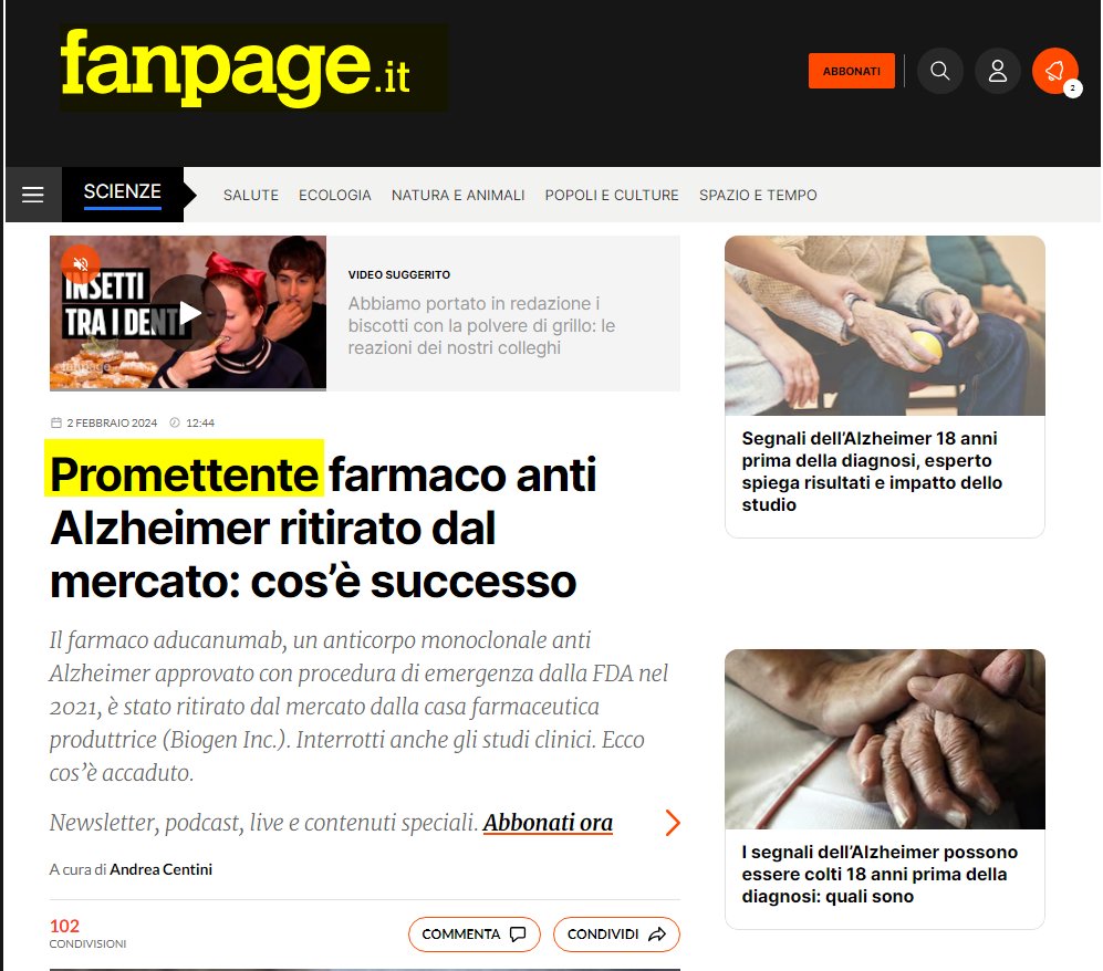 max1ci6's tweet image. Oggi parliamo di un altro episodio di "Fidati degli esperti" in ambito scientifico.
Marzo 2019. Una grande multinazionale americana decide di stoppare due grandi studi sull' Alzheimer perchè dalla stessa ritenuti inutili,
👇