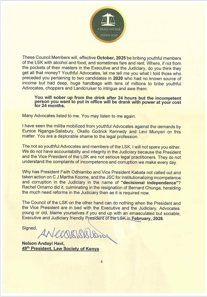 The President, the Vice President and Members of the Council of the Law Society of Kenya cannot hold offices in the Executive, Legislature and the Judiciary. No other professional organization has been given constitutional and statutory powers of participation in the appointment