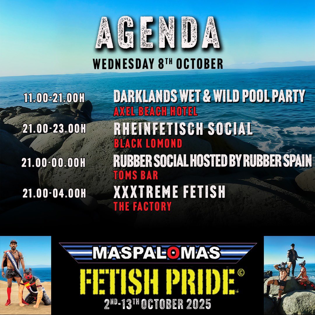 The countdown is on! Less than one month to go until Maspalomas Fetish Pride 2025 kicks off. We already know what we’ll be doing this time next month - do you know where you’ll be? 

Full agenda + advance tickets now available at 👉 maspalomasfetishpride.com