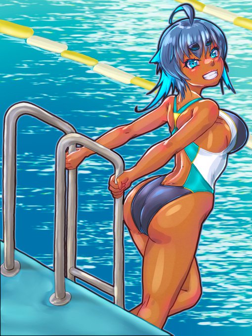 #夏が終わりそうだし今年描いた水着絵を貼ろう 
競泳水着編 