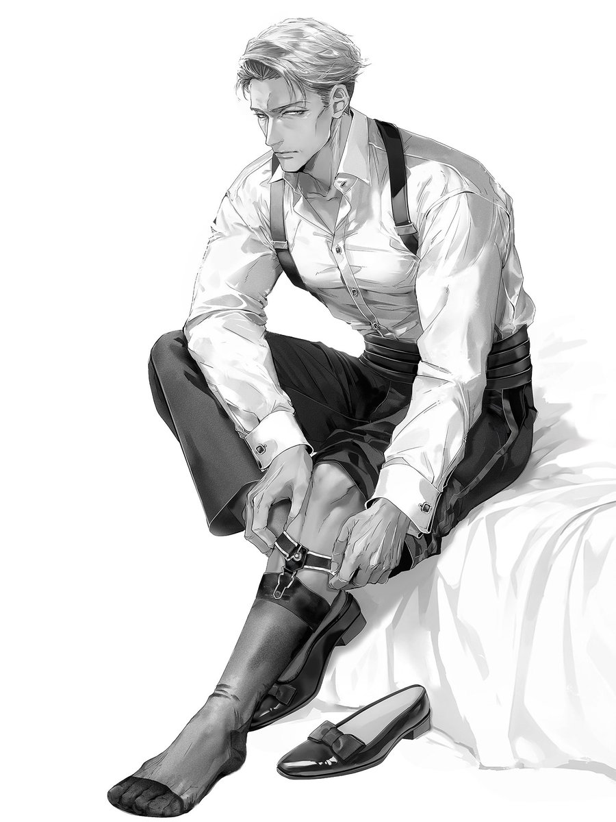 七海建人さんに
正装していただきました。

ドレスコードは夜のセミフォーマル
『ブラックタイ（タキシード）』

腰元のカマーバンドは
細めのものが似合いそう。

肌が透けるシルクの黒靴下と
オペラパンプスを
ぜひ、履いていただきたいです。

リクエストありがとうございました！