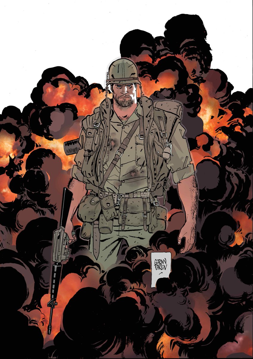 GoranParlov's tweet image. I think Jordie Bellaire did a wonderful job with colors throughout the entire "Platoon" series. I just felt this urge to re-color it the way I imagined it. Wanted the napalm here to be really hot. This is something like the Artist's Edition. 

Hope you'll like it.
G.