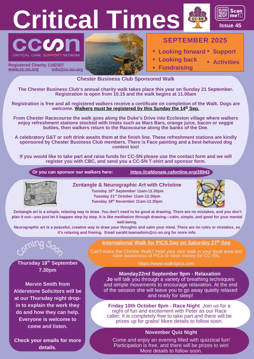 September's issue of our monthly newsletter Critical Times is now available &amp; tells you all about what we're doing
If you'd like a FREE copy sent directly to your inbox every month so you can keep up to date with us please email info@cc-sn.org