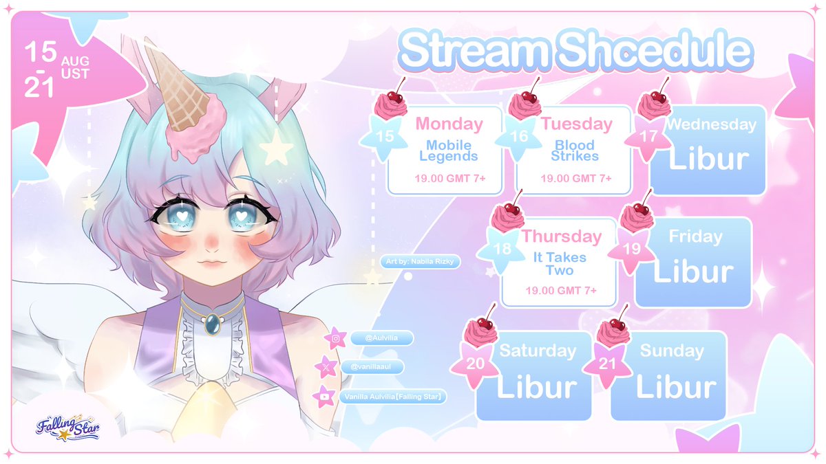 🍦🦄 THIS WEEK SCHEDULE 🍦🦄
Inilah rencana petualangan mimpi kita minggu ini! ☁️₊˚⊹ ᰔ
#vanirealm #kudanels #dreamscapevanilla