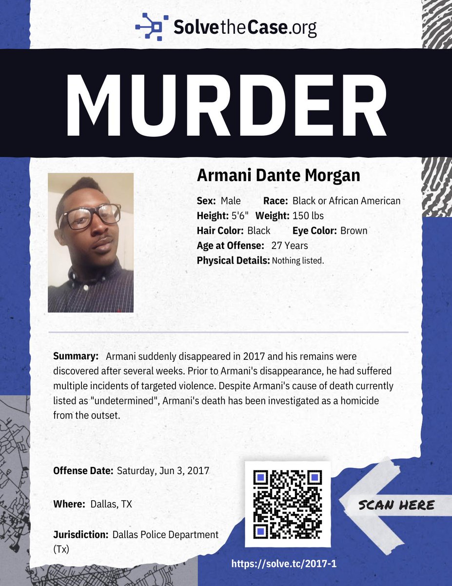Light The Way (@lighttheway22) on Twitter photo #ArmaniDanteMorgan was killed in 2017 in Dallas, #Texas, yet his case remains unsolved. For years, his family has fought tirelessly for justice, facing countless challenges with law enforcement—despite clear evidence pointing to those responsible.
Please help by sharing Armani’s #ArmaniDanteMorgan was killed in 2017 in Dallas, #Texas, yet his case remains unsolved. For years, his family has fought tirelessly for justice, facing countless challenges with law enforcement—despite clear evidence pointing to those responsible.
Please help by sharing Armani’s