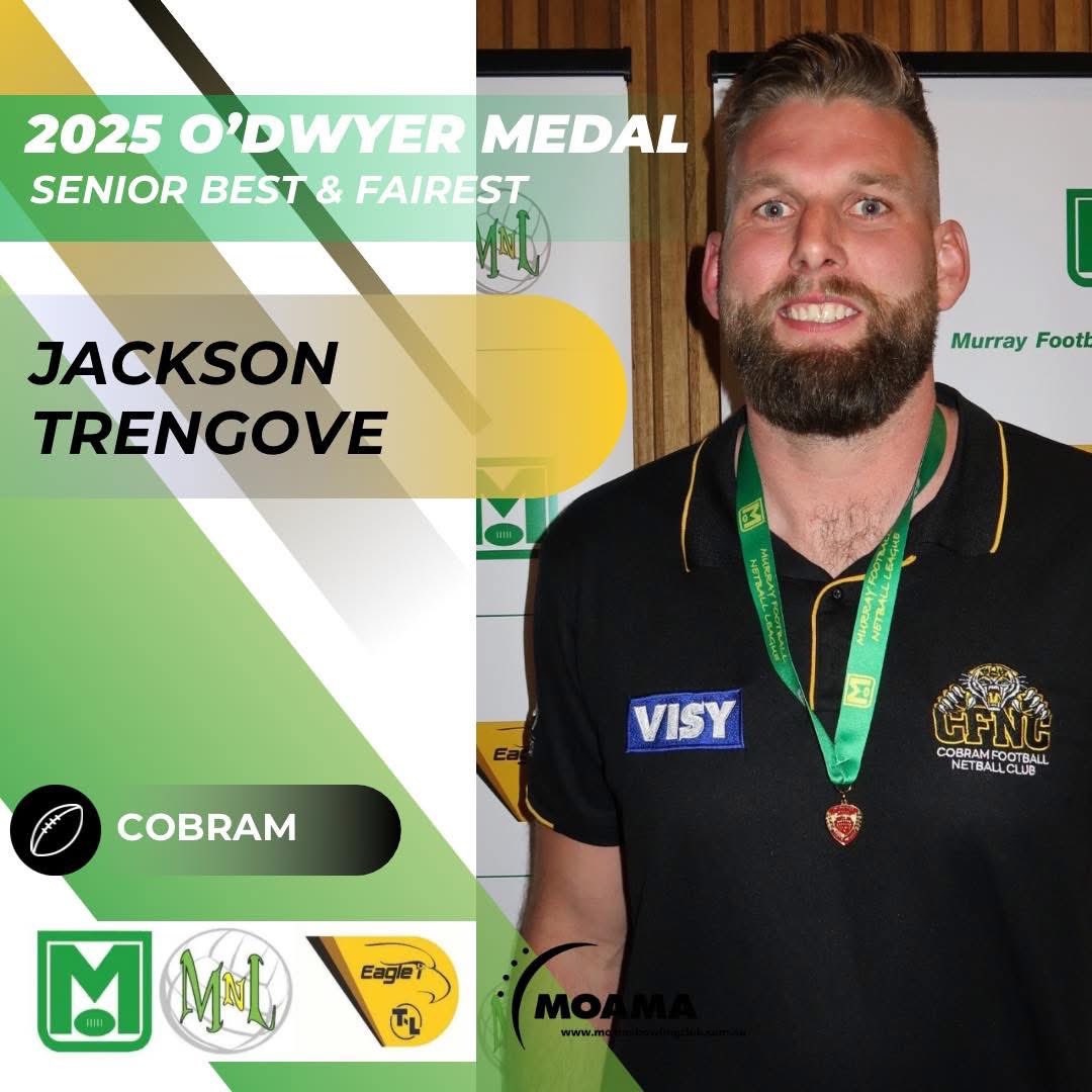 MurrayFL's tweet image. CONGRATULATIONS //

Senior Best &amp;amp; Fairest - O’Dwyer Medal 
Jackson Trengove - Cobram

Runners Up Kade O’Dwyer - Numurkah