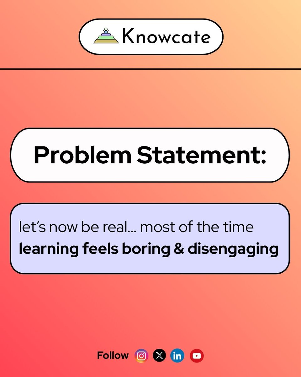 playknowcate's tweet image. Our Problem Statement:
Learning in school and college is Boring, Outdated, and rarely teaches real world skills.
This is the problem we really care about to solve.
Knowcate 0.1 is the first step towards solving it!
#Knowcate #mvp #problemstatement #startupindia
