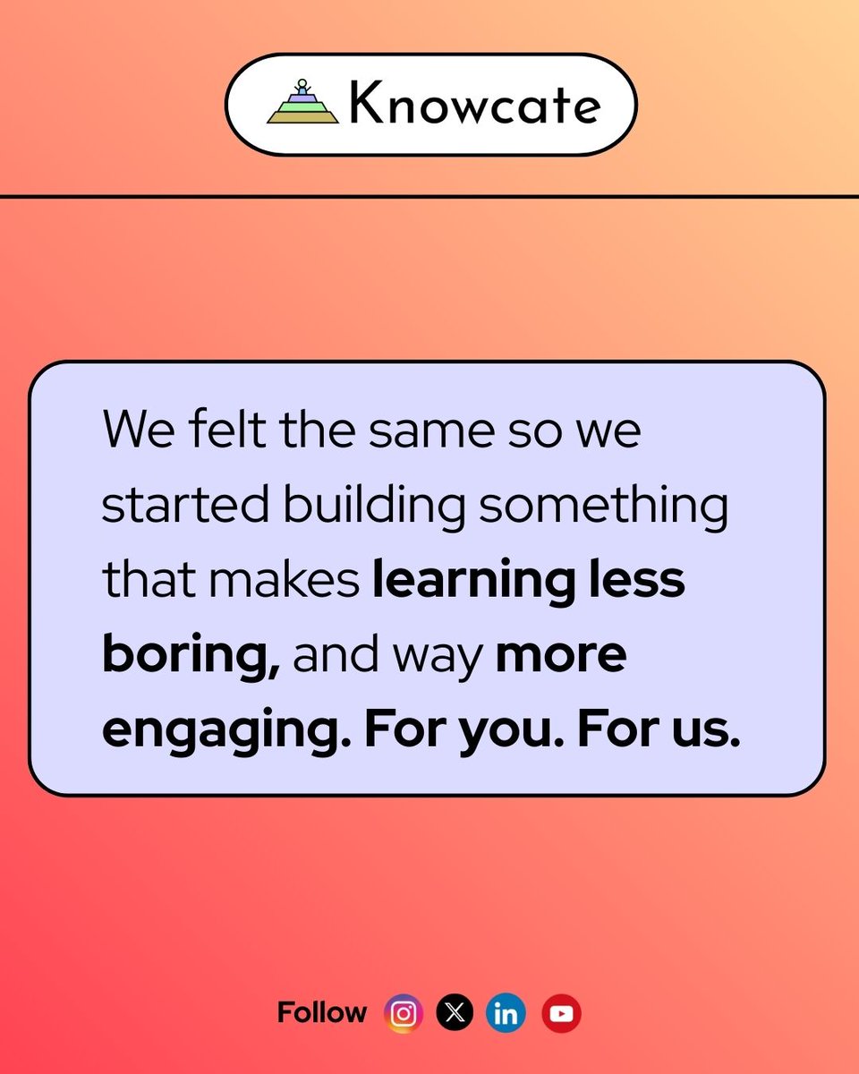 playknowcate's tweet image. Our Problem Statement:
Learning in school and college is Boring, Outdated, and rarely teaches real world skills.
This is the problem we really care about to solve.
Knowcate 0.1 is the first step towards solving it!
#Knowcate #mvp #problemstatement #startupindia