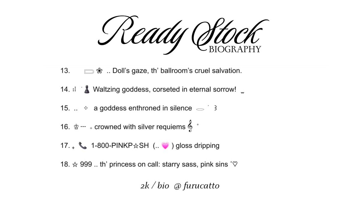 furucatto's tweet image. { Help repost / retweet #zonauang } Abeth ada wording bio short ready stock rs cocok untuk BA dan semua jenis akun yang bisa langsung kamu take dengan harga Rp 2.000 ❤︎

Go grab yours, my dear!  [check alt for tnc]