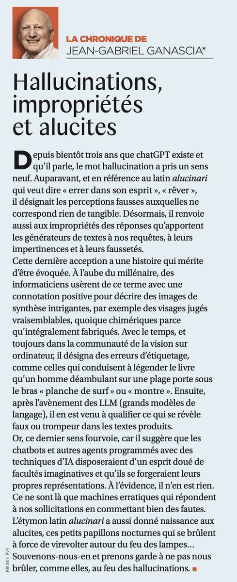 Qu'est-ce qu'une hallucination? Et, d'où cela provient? C'est ce que je rappelle dans ma chronique éthique du mois septembre qui vient de paraître dans Sciences et avenir.