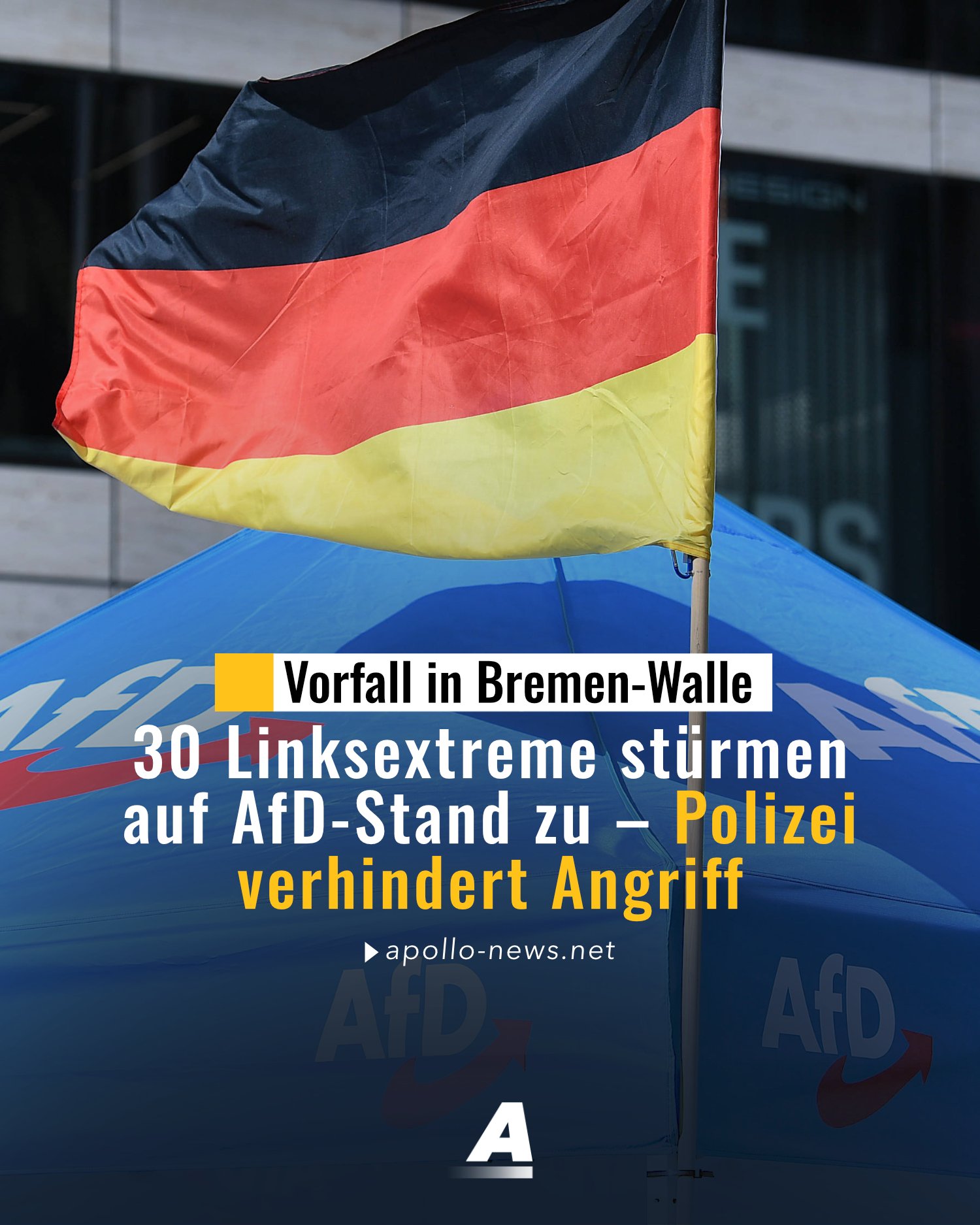 Rund 30 Vermummte haben am Samstag in Bremen-Walle versucht, auf einen AfD-Stand zu stürmen. Die Pol...