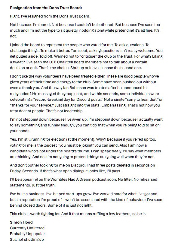 I stand with Ian. 

Here’s my resignation statement <a href="/TheDonsTrust/">The Dons Trust</a> <a href="/AFCWimbledon/">AFC Wimbledon</a>