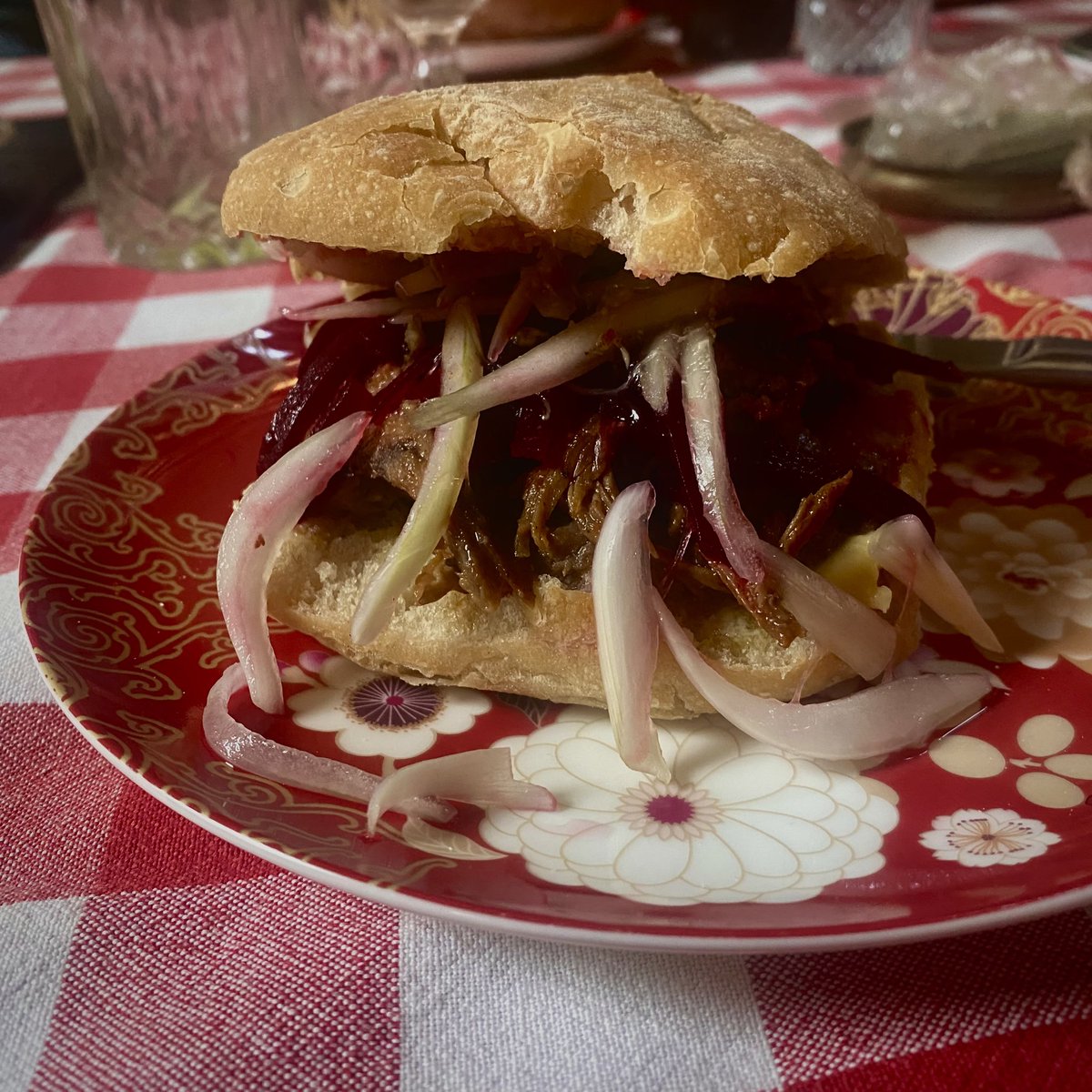 sunday lamb sandwich with picked onions and beetroot 🤤