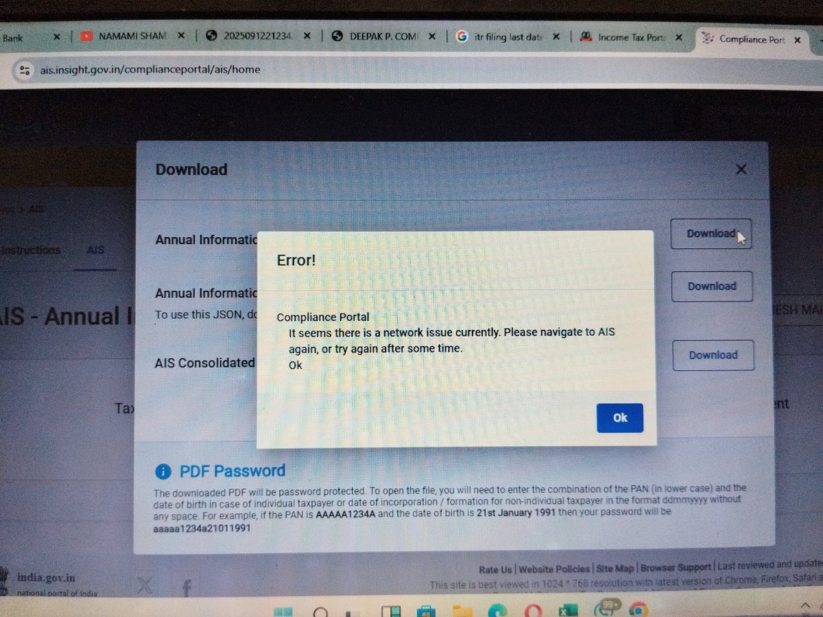 siddeshMahindr2's tweet image. AIS is not working. Portal is painfully slow.
Such a pathetic condition of the Income Tax system during peak filing season is pure harassment for professionals &amp;amp; taxpayers. 😠

🚨 @IncomeTaxIndia @FinMinIndia — Please extend the due date NOW!

#IncomeTax #extend_ITR_TAR_duedates