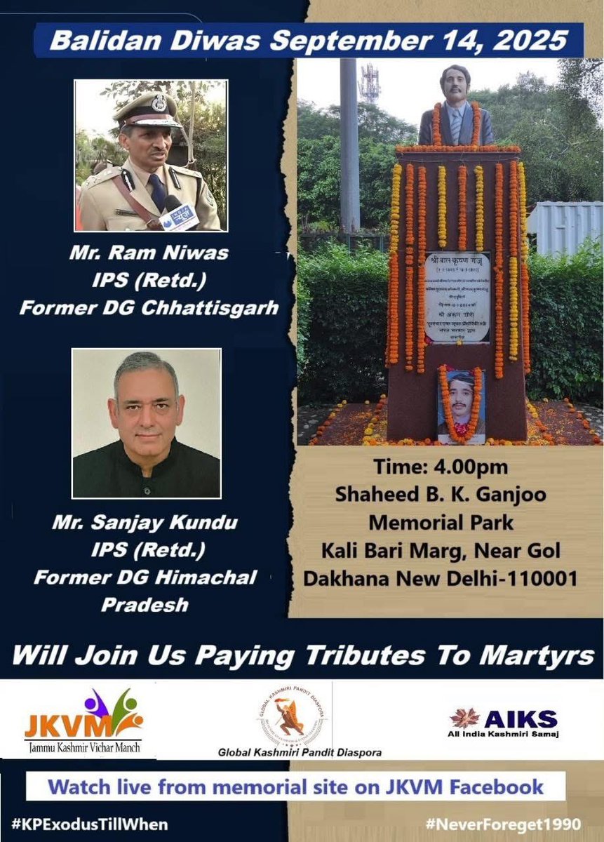 kp_global's tweet photo. #September14
#BalidanDiwas Respectful homage to our martyrs 🙏🏻
who were killed for their faith &amp; what they stood for ‘a secular democratic India’. 
36 years later justice remains a distant dream &amp; the community continues to live in Exile. 
#KPGenocide
#Exodus 
#RightToJustice https://t.co/VrCWtsn0wB