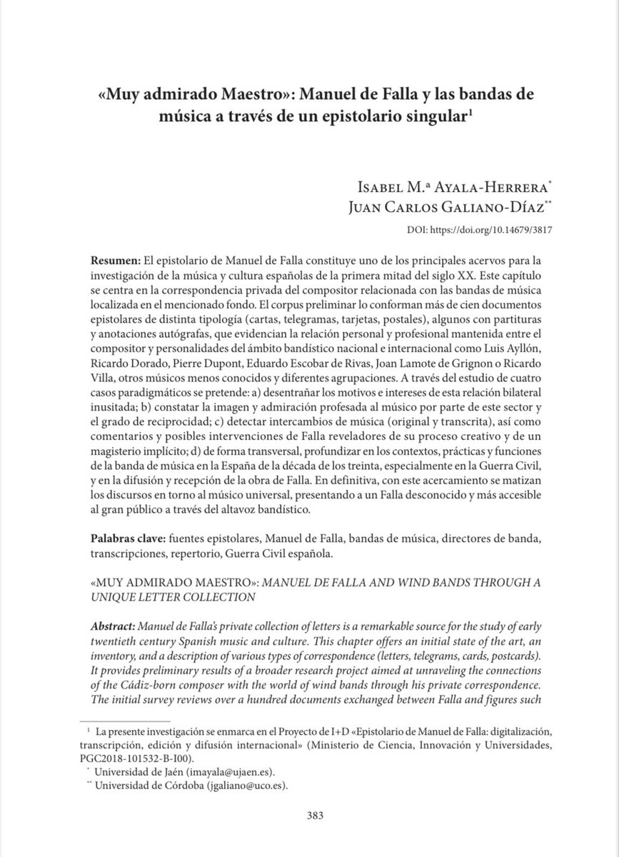 📖🖊️Nuevo capítulo de libro 

«𝐌𝐮𝐲 𝐚𝐝𝐦𝐢𝐫𝐚𝐝𝐨 𝐌𝐚𝐞𝐬𝐭𝐫𝐨»: 𝐌𝐚𝐧𝐮𝐞𝐥 𝐝𝐞 𝐅𝐚𝐥𝐥𝐚 𝐲 𝐥𝐚𝐬 𝐛𝐚𝐧𝐝𝐚𝐬 𝐝𝐞 𝐦𝐮́𝐬𝐢𝐜𝐚 𝐚 𝐭𝐫𝐚𝐯𝐞́𝐬 𝐝𝐞 𝐮𝐧 𝐞𝐩𝐢𝐬𝐭𝐨𝐥𝐚𝐫𝐢𝐨 𝐬𝐢𝐧𝐠𝐮𝐥𝐚𝐫

<a href="/FallaAr/">Archivo M. Falla</a> 
<a href="/sedembandas/">Bandas de música</a> 
<a href="/dykinsonlibros/">Librería - Editorial Dykinson 📚</a>