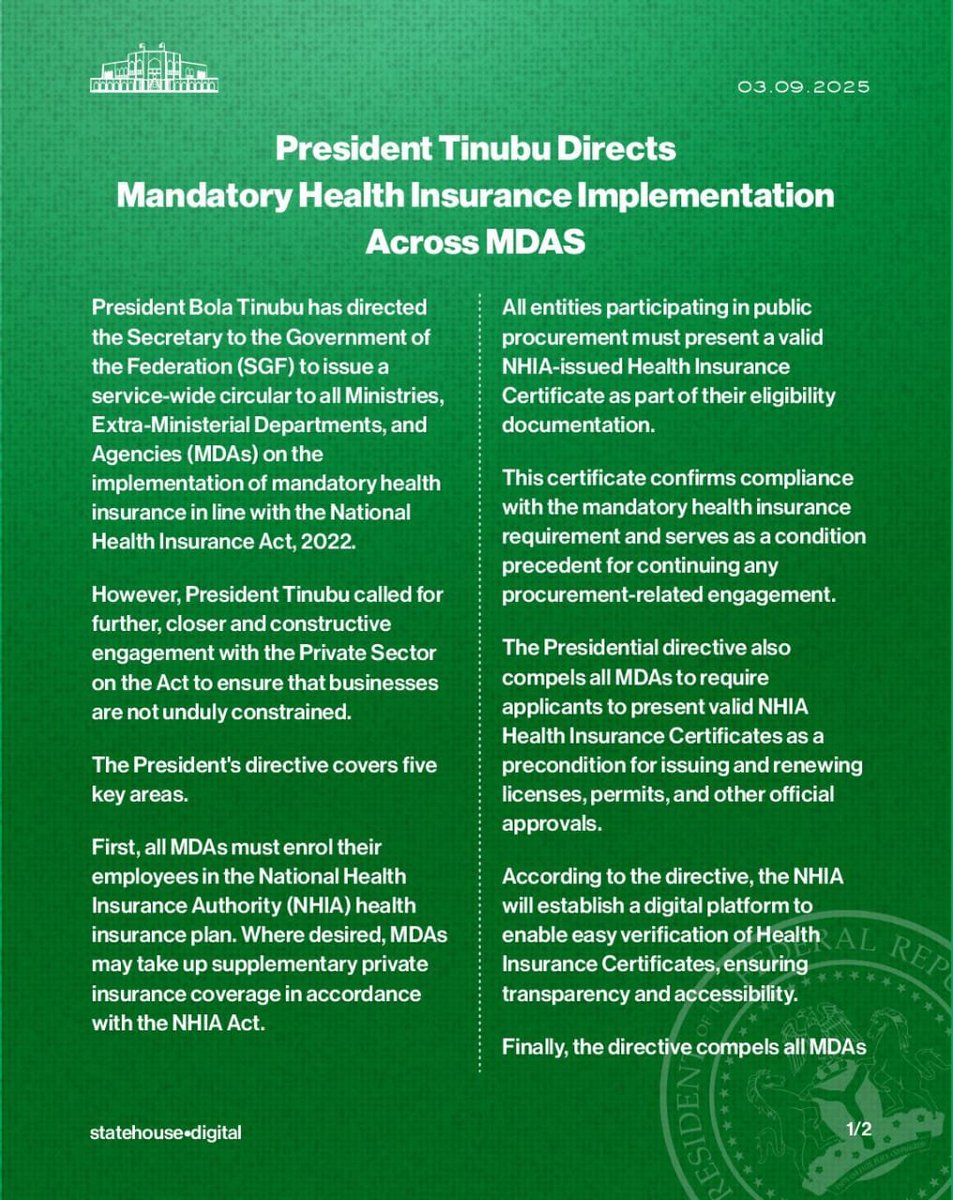 Out-of-pocket spending still accounts for over 70% of healthcare costs in Nigeria, pushing millions into poverty.  

In this #NHWPost, <a href="/bakare_yasir/">Yasir</a> &amp; <a href="/ibk_og/">Ibukun Oguntola</a> explore how the NHIA Act and recent directives mandating health insurance could be a turning point for universal health
