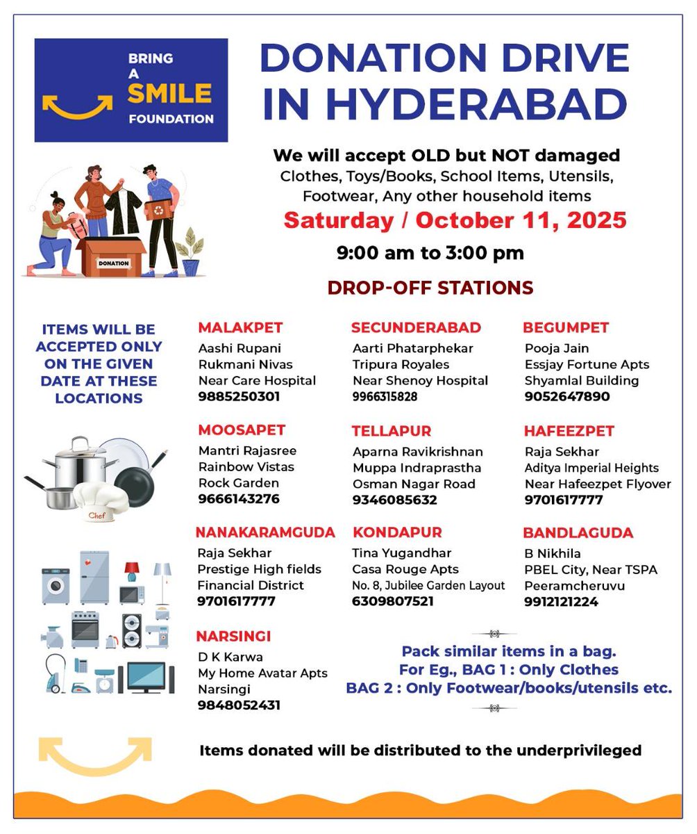Let’s spread the message about the Collection Drive in Hyderabad, India, on Saturday / 11th October, 2025 far and wide. 

Thank you!