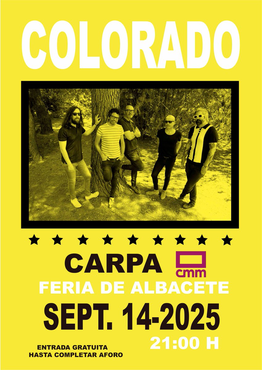 ModestoColorado's tweet image. Hoy domingo 14 sept.- 21:00 H. Colorado en concierto. Carpa CMM #feriadealbacete #feriaalbacetecmm