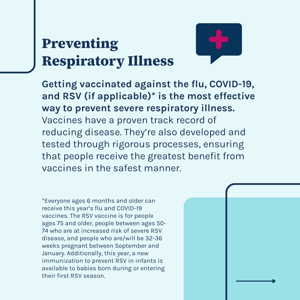 MoCoDHHS's tweet image. Now’s the time to start preparing for the upcoming respiratory virus season. Swipe to learn more about respiratory viruses, the importance of vaccination, and the science behind keeping our vaccines safe and effective.