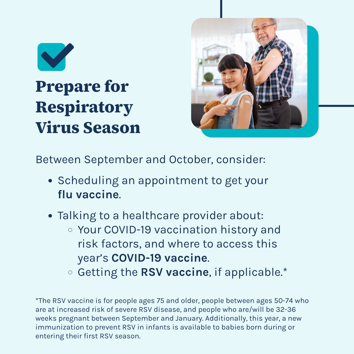 MoCoDHHS's tweet image. Now’s the time to start preparing for the upcoming respiratory virus season. Swipe to learn more about respiratory viruses, the importance of vaccination, and the science behind keeping our vaccines safe and effective.