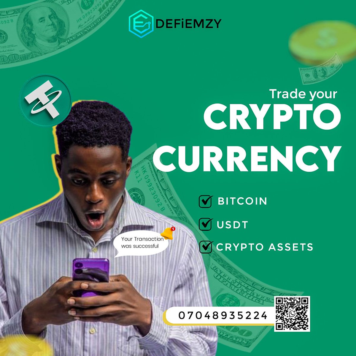 defi__emzy's tweet image. Day 5/30 —  #Web3DesignChallenge
Crypto is more than hype — it’s the future of finance.  
Designed this bold piece for a fictional brand “DeFiEmzy” that makes crypto trading fast, secure, and exciting!  

Would you trade here?  
#CryptoDesign #Web3Design #challenge