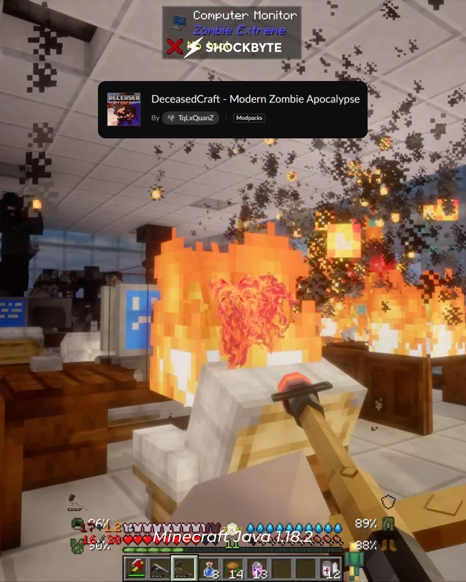 Shockbyte's tweet image. Survive the apocalypse with guns, loot &amp;amp; endless zombies in DeceasedCraft 🧟

🎮Version: Minecraft Java, 1.18.2

#minecraft #minecraftmodpack #minecraftmod #minecrafters