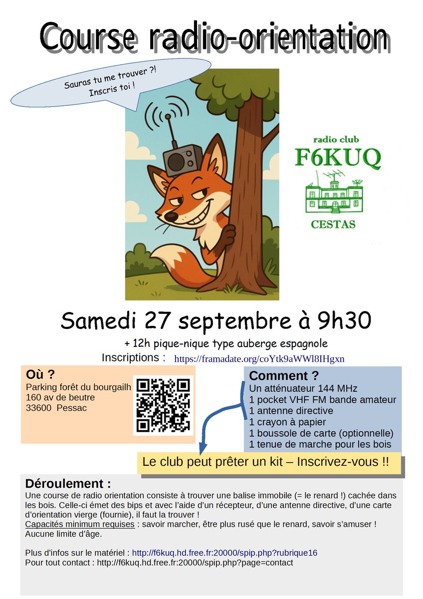 Nous organisons une "chasse au renard" le 27 Septembre. participant ou observateur, inscrivez-vous !
