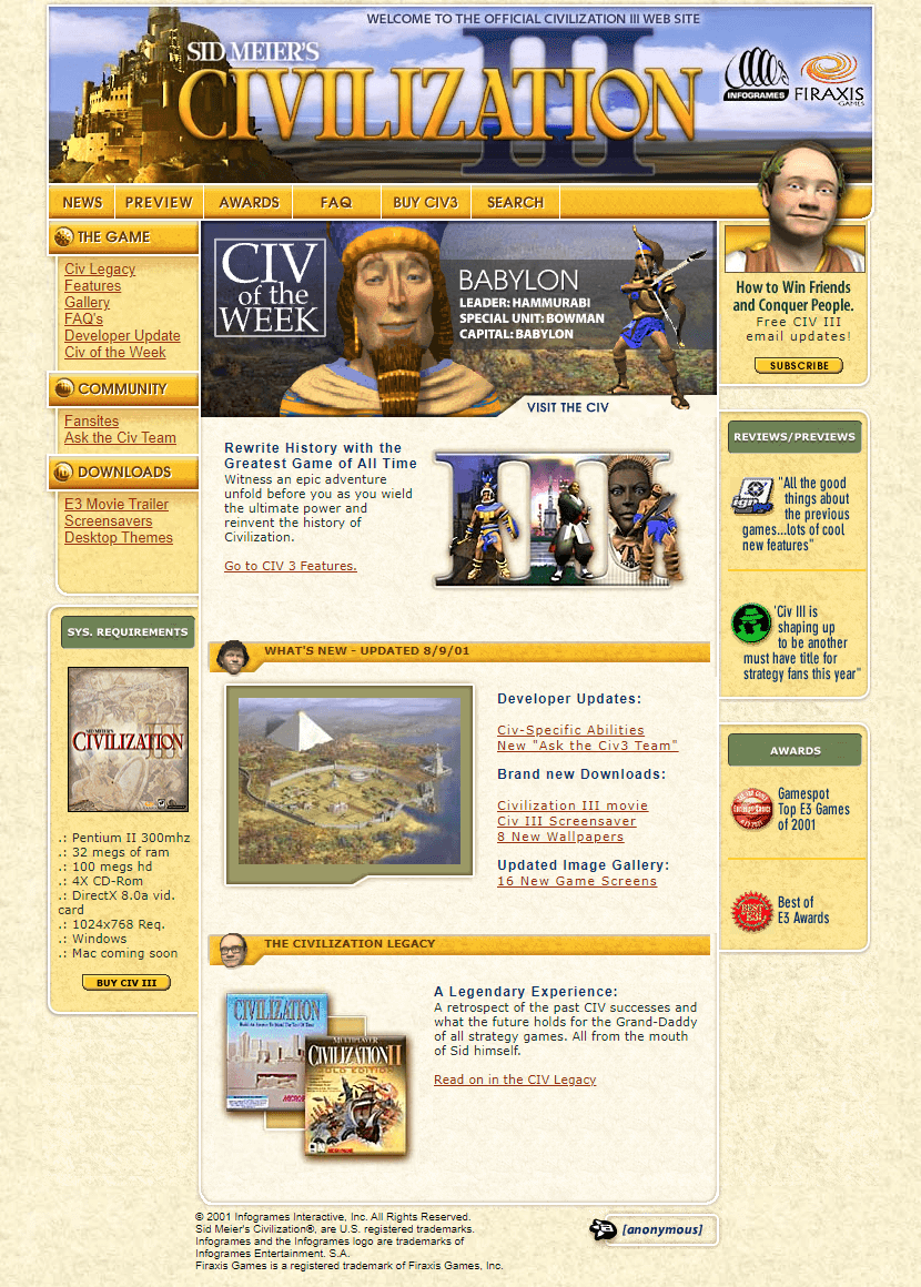 WebDesignMuseum's tweet image. Civilization III website in 2001

#WebDesignMuseum