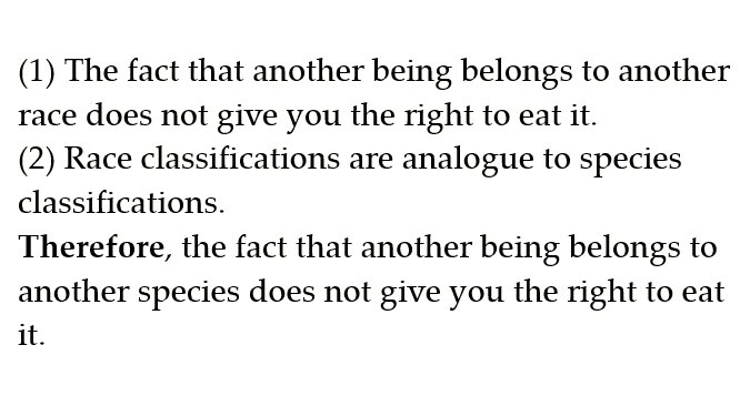 WeeklyArgument's tweet image. Argument for Vegetarianism from Race/Species Analogy
#AnimalRights #Vegan #AntiSpeciesism #Ethics #Philosophy