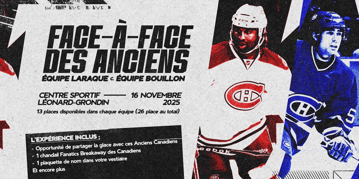 Votre chance de faire parti de l’équipe de Bouillon ou la mienne pour un match de hockey sur glace, face à face! 🔥🔥🔥

Your chance to be part of Bouillon’s team or mine for a big hockey game on ice, head to head! 🔥🔥🔥

Pour s’inscrire, to sign up

Canadiens.com/anciens