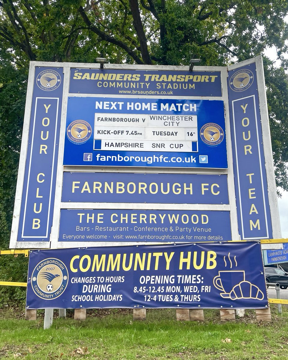 We next take to the field in the Servio Men's Senior Cup Second Round 🏆

#FarnboroughFC face Winchester City at the Saunders Transport Community Stadium on Tuesday evening.

🎟️ farnboroughfc.co.uk/tickets