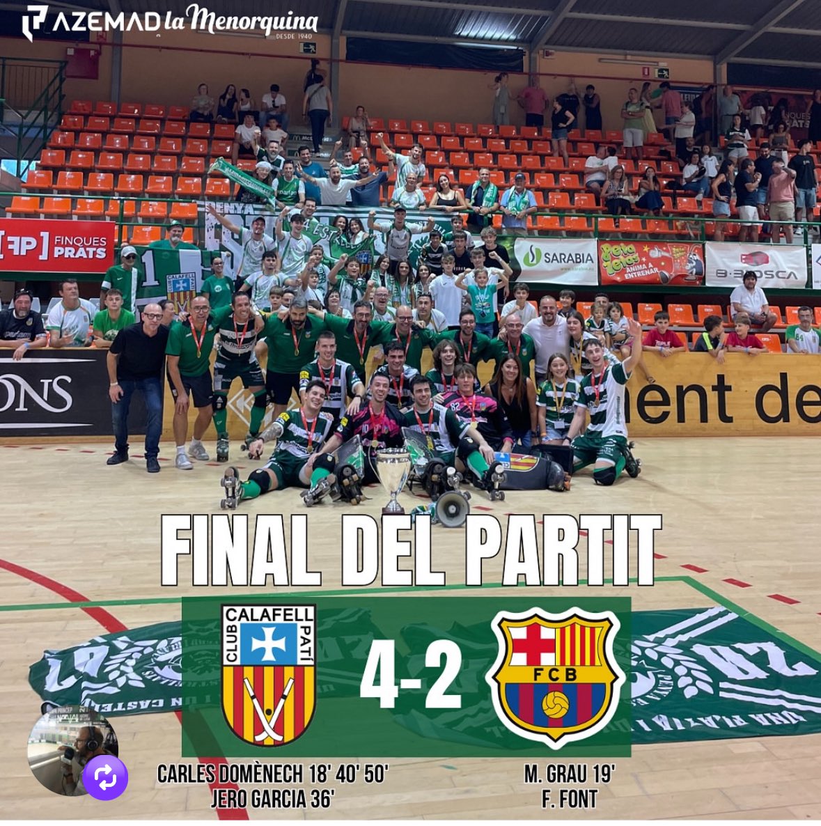 🏆 SOM CAMPIONS DE LA
LLIGA CATALANA 💚🤍
El <a href="/cpcalafell/">ClubPatíCalafell</a> <a href="/la_menorquina/">La Menorquina</a> torna a fer historia i aixeca de nou el títol de campió de Catalunya.
Orgull, treball i una aficio increible 
Aquest títol és de tots: jugadors, cos técnic i, sobretot, de la nostra gent.