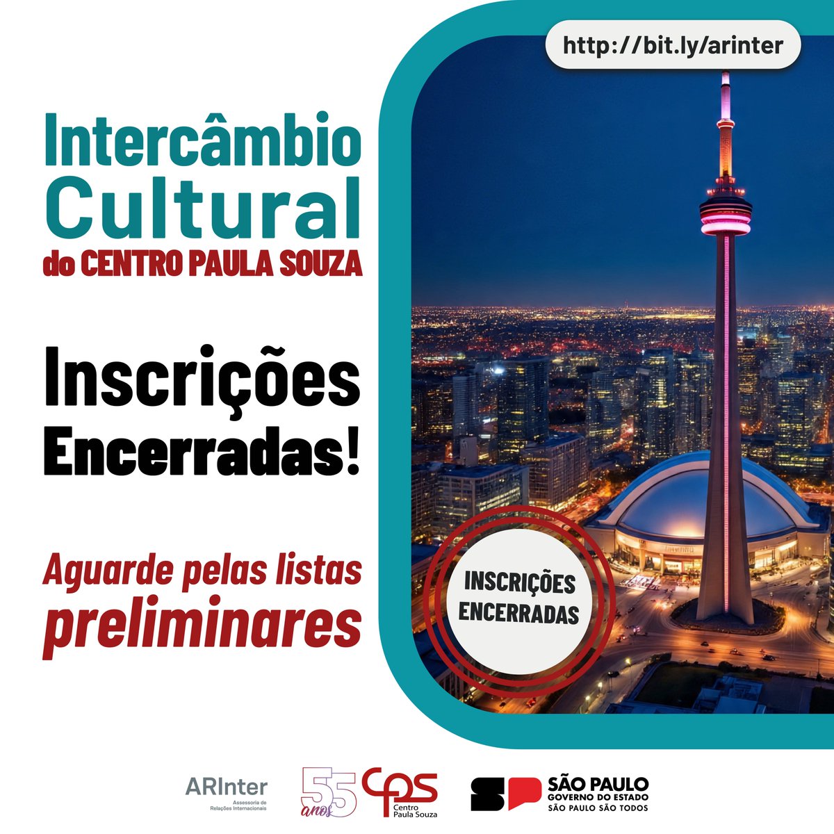 arintercps's tweet image. 📢📢 As inscrições para o Intercâmbio Cultural do Centro Paula Souza 2025 estão ENCERRADAS! 🌎✈️

Aguarde as listas preliminares:
👉 arinter.cps.sp.gov.br/editais-aberto…

📩 Dúvidas: 
mobilidade.arinter@cps.sp.gov.br

@arintercps #arintercps