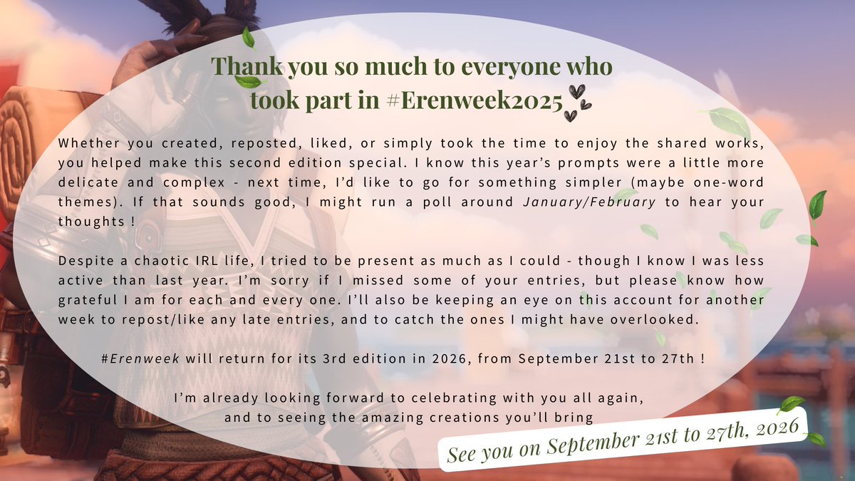 Thank you so much to everyone who took part in #Erenweek2025 💚🌿

I hope to see you again next year ! 🙌