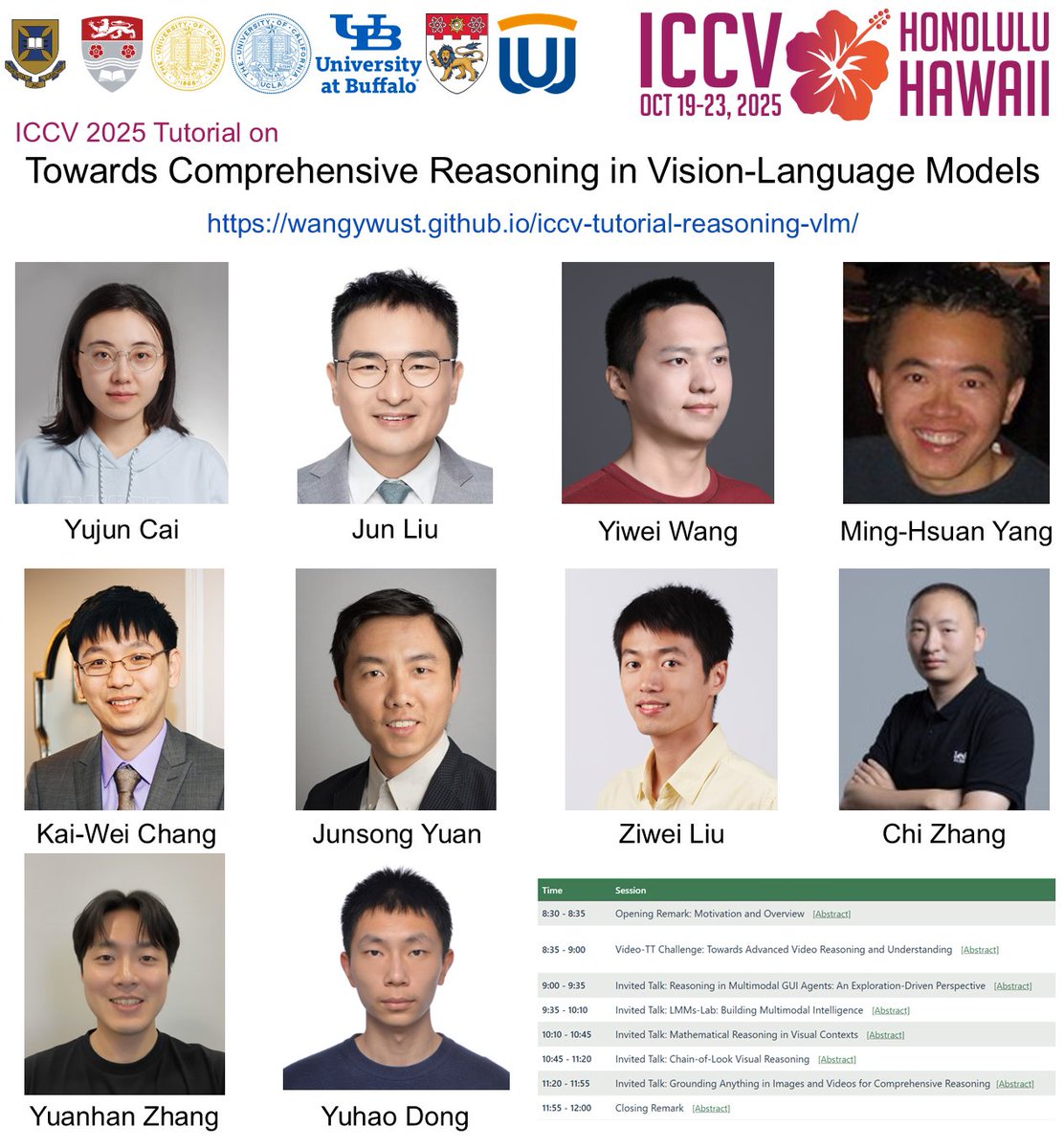 wangyiw33973985's tweet image. Welcome to our ICCV 2025 Tutorial on Multimodal Reasoning LLMs covering topics: multimodal intelligence, visual mathematical reasoning, chain-of-look reasoning, GUI agent reasoning, and the Video-TT Challenge.

More info 👉 wangywust.github.io/iccv-tutorial-…

#ICCV2025 #AI #Multimodal