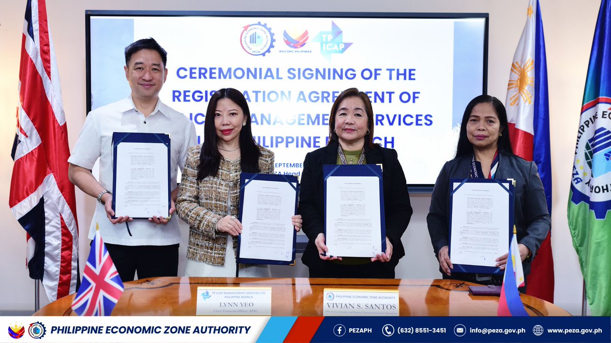 PEZA_PH's tweet image. 🤝🏻𝐒𝐮𝐩𝐩𝐥𝐞𝐦𝐞𝐧𝐭𝐚𝐥 𝐀𝐠𝐫𝐞𝐞𝐦𝐞𝐧𝐭 𝐒𝐢𝐠𝐧𝐢𝐧𝐠🤝🏻 l On 23 September 2025, the Philippine Economic Zone Authority (PEZA) signed the Supplemental Agreement (SA) of TP ICAP Management Services Ltd. for its expansion project at ECOPRIME, BGC, Taguig City.

#PEZA #TPICAP