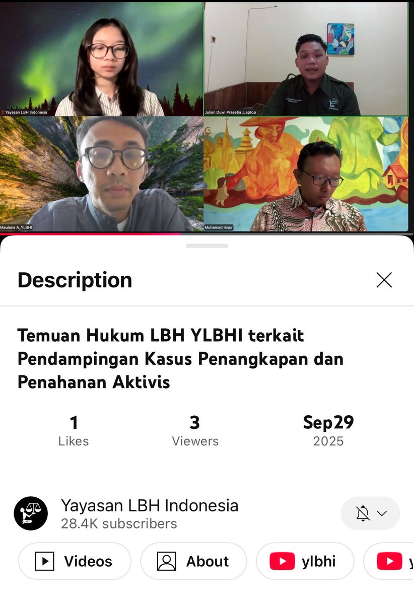 Sedang berlangsung konferensi pers temuan hukum LBH-YLBHI terkait pendampingan kasus penangkapan dan penahanan aktivis.

Saksikan secara langsung lewat link berikut: youtube.com/live/Vr9cgb90n…