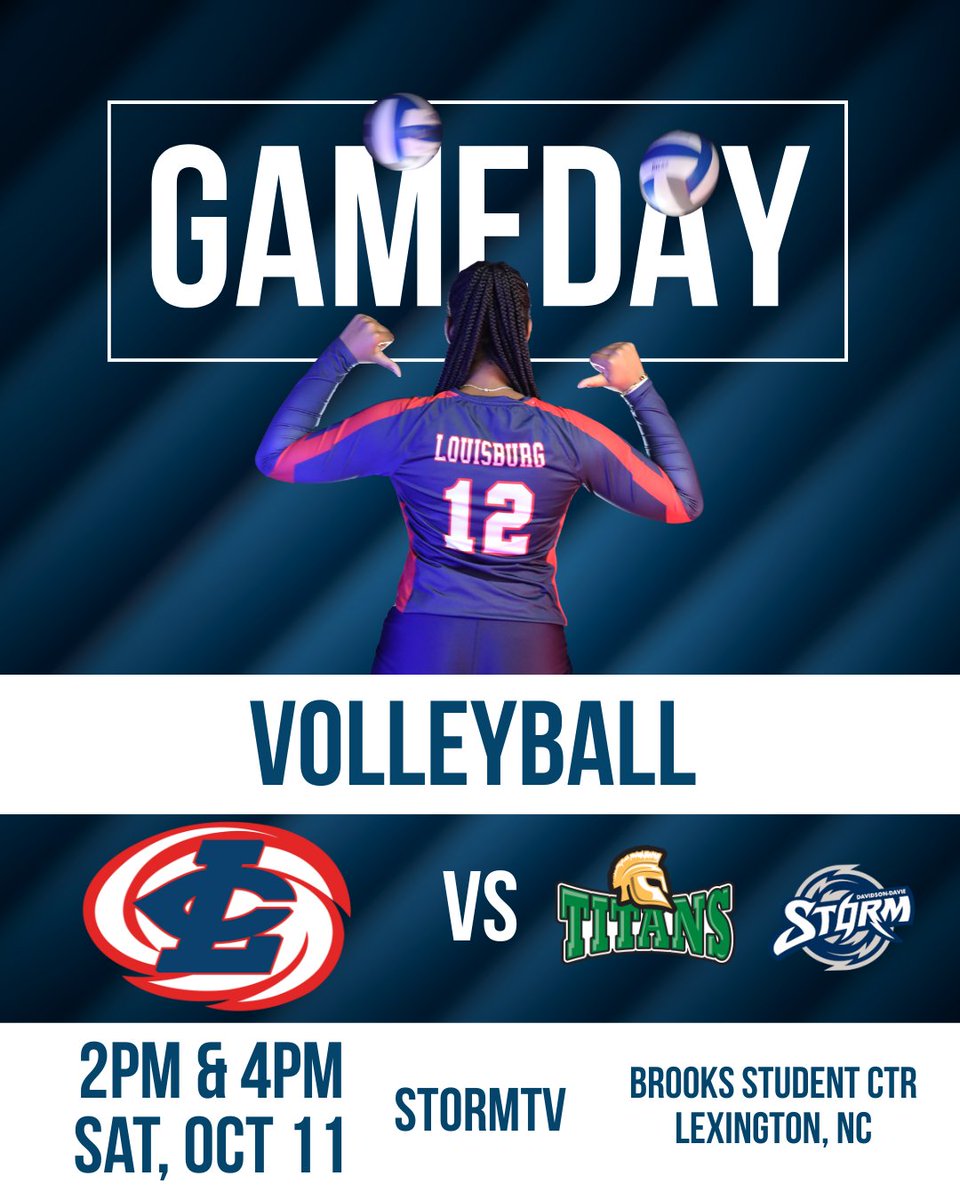 🏐 GAMEDAY 🏐
A doubleheader Saturday for the Hurricanes! 🌪️

Match 1
Louisburg College vs. GTCC
📍 Lexington, NC
🕒 Sat, Oct. 11 | 2PM

Match 2
Louisburg College at Davidson-Davie
📍 Lexington, NC
🕒 Sat, Oct. 11 | 4PM

🎥 Watch Live: davidsondavie.edu/live-volleybal…