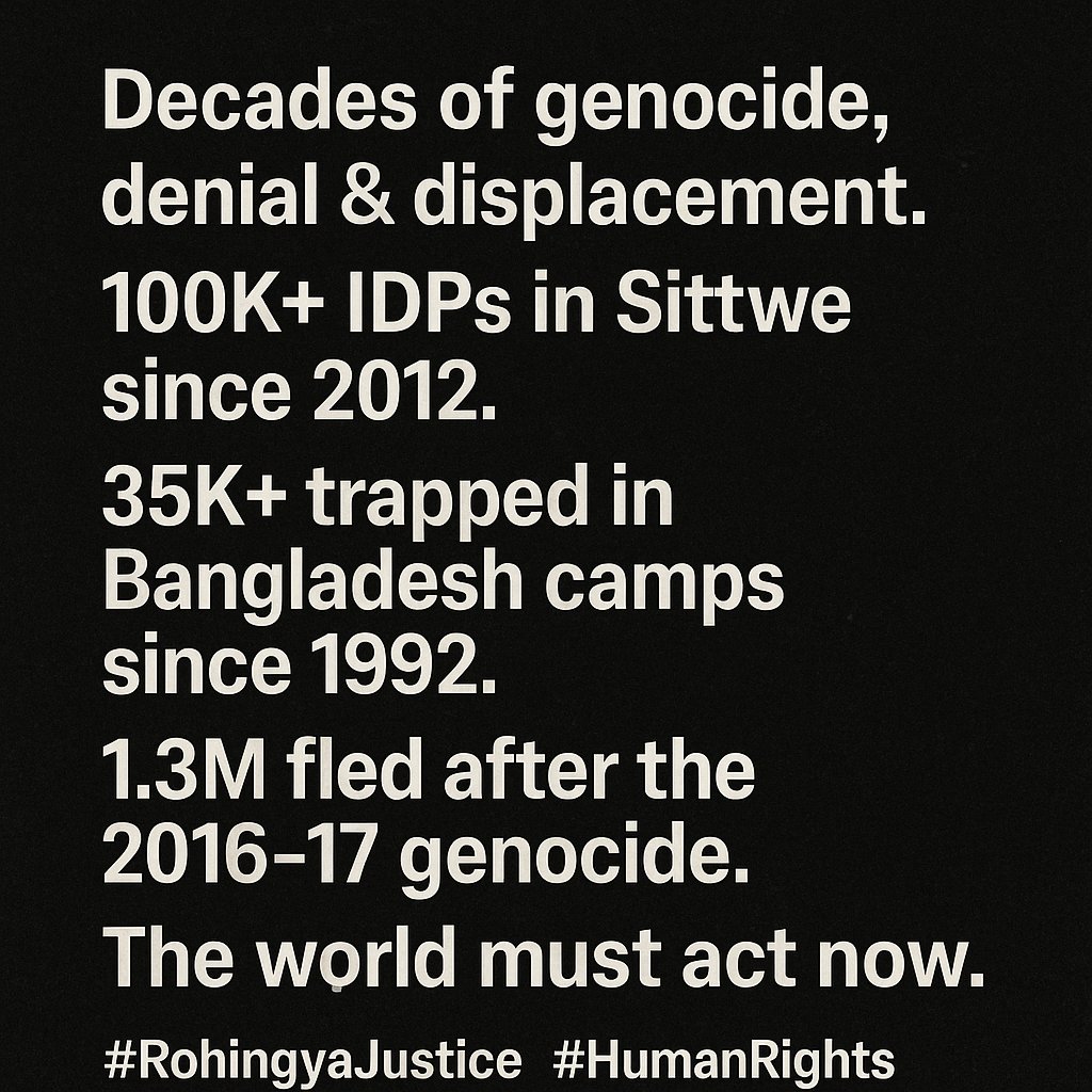 RRANforRohingya's tweet image. Tomorrow’s UN conference cannot be another talk show. Rohingya don’t need more sympathy, condemnations or empty resolutions.We need deadlines, accountability&amp;amp;concrete solutions to end decades of genocide&amp;amp;statelessness. #RohingyaGenocide #RohingyaSolutions #RohingyaJustice #UNGA80