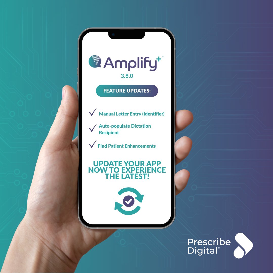 PScribe_Digital's tweet image. ✨Amplify+® Mobile 3.8.0 is here!
✅Smarter letter entry
✅Improved dictation recipient setup
✅Better patient search
📲Available on iOS & Android
Get in Touch: prescribe-digital.com/get-in-touch
#speechrecognition #amplify #clinicalworkflow #digitaltransformation #speechtechnology