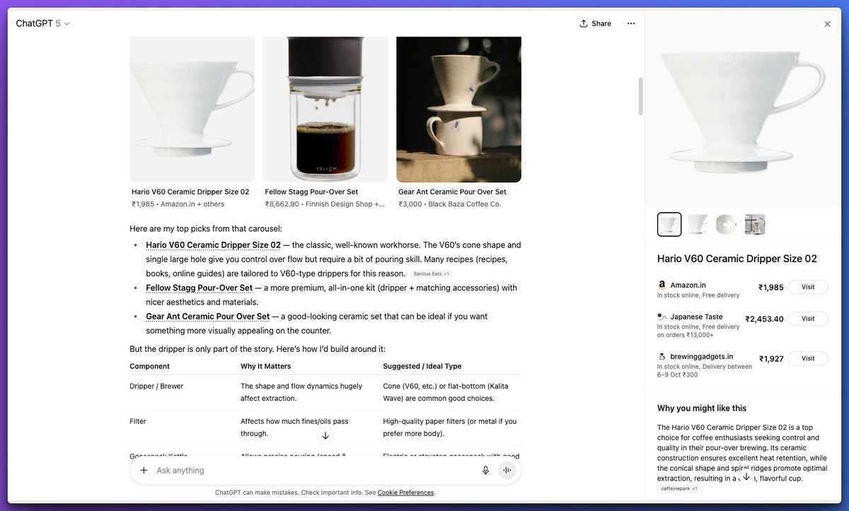 ayushtweetshere's tweet image. So ChatGPT has product carousels now.. 

can it be more obvious that ads is their next play 🤦‍♂️