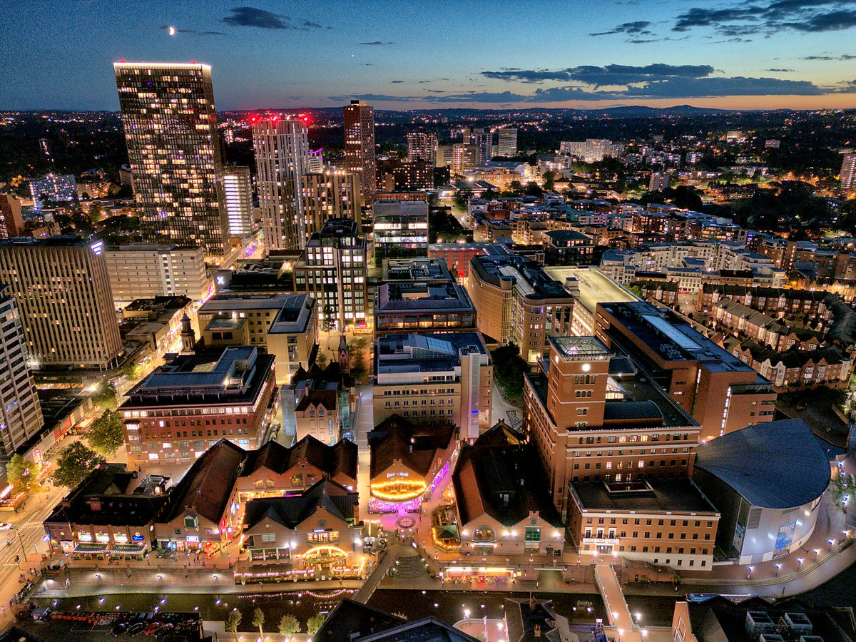 A drone's eye view of the Water's Edge and <a href="/Brindleyplace/">Brindleyplace</a> buildings during #bluehour on Sunday evening.
#Birmingham 
<a href="/ExpressandStar/">Express & Star</a>
<a href="/bbcwm/">BBC Birmingham & Black Country</a>
<a href="/guardian/">The Guardian</a>
<a href="/thetimes/">The Times and The Sunday Times</a>
<a href="/BirminghamWeAre/">Birmingham We Are</a> 
<a href="/birmingham_live/">Birmingham Live</a> 
<a href="/MetroUK/">Metro</a> 
<a href="/BrumHour/">#BrumHour 🐝 Networking with #Birmingham</a>