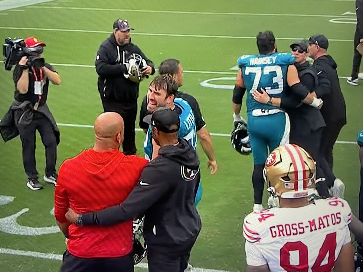 Ari Meirov on X: "Oh wow. #Jaguars HC Liam Coen and #49ers DC Robert Saleh had to be separated after the game today. Saleh made comments this week about Jacksonville having a