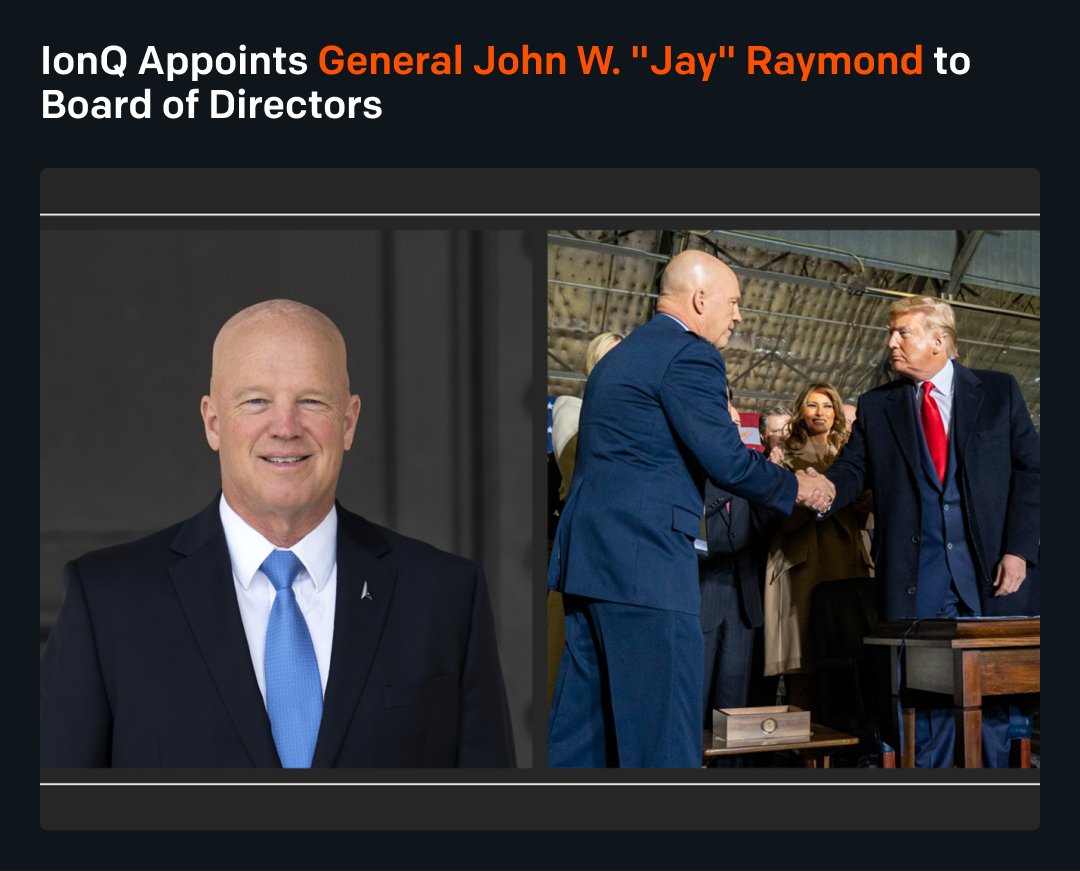 We’re pleased to welcome “Father of the U.S. Space Force” General John W. “Jay” Raymond to our Board of Directors, bringing unmatched expertise as we expand our partnerships with government and defense agencies.
ionq.com/news/ionq-appo…
